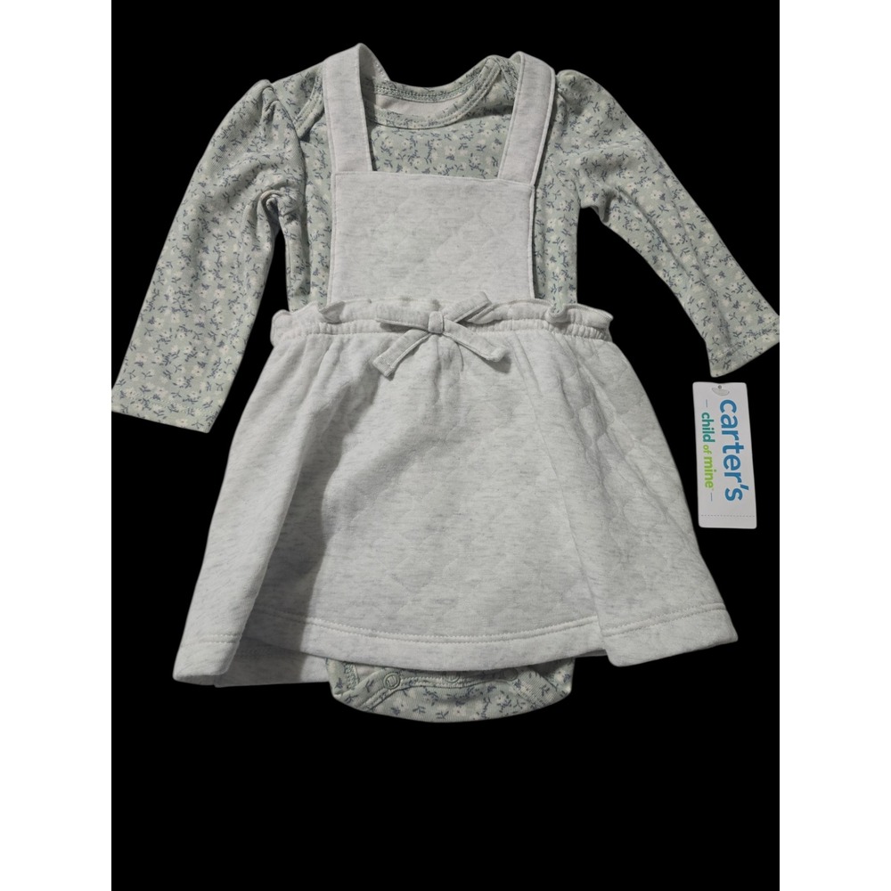 Carters 3-6 months Baby Girl Floral shirt Jumper Set 2 Piece sage green
